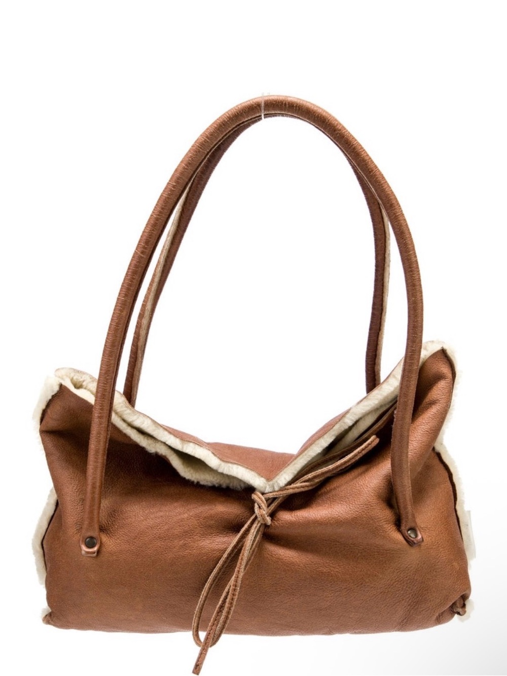 Miu Miu Brown Leather Shoulder Bag with Shearling Trim